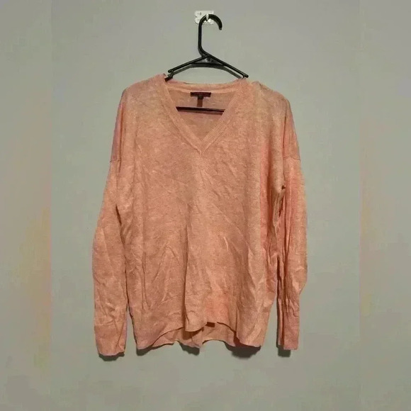Eileen Fisher Melange Organic  Linen V-Neck Box Sweater Top Size Small Pink - Picture 5 of 5